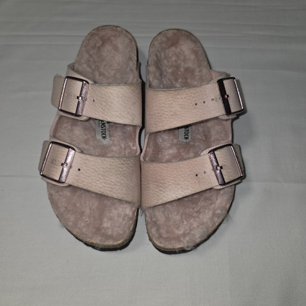 Birkenstock Arizona Shearling Sandals Desert Dust Light Rose Pink 38